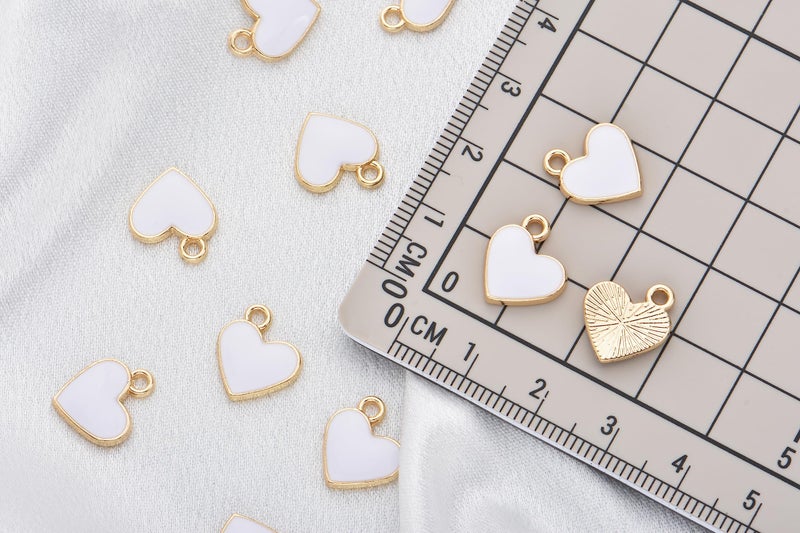 JimysCo Pack of 80 Side Ring Heart White Enamel Charms Gold Plated Colored Pendants Hawaii Style Accessories for Necklace Bracelet Jewelry Making DIY Crafting - Image 3